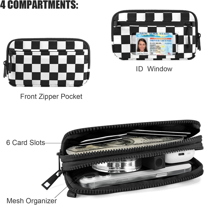 NEWROGENG Checkered WristleWallets for Women, RFID Wallet Crossbody with 4 Zippers, Credit Card Holder Cell Phone Organizer - Image 5